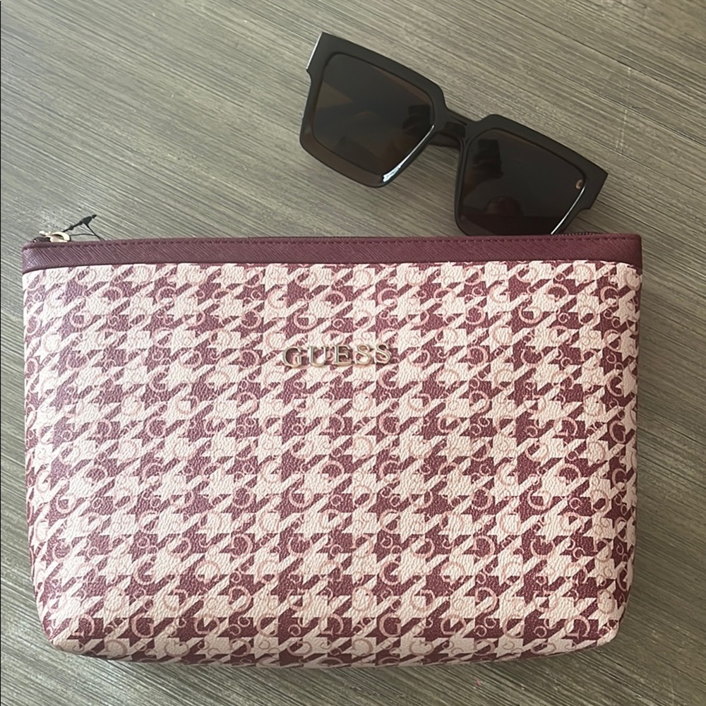 Guess Pink and Burgundy Patterned Pouch